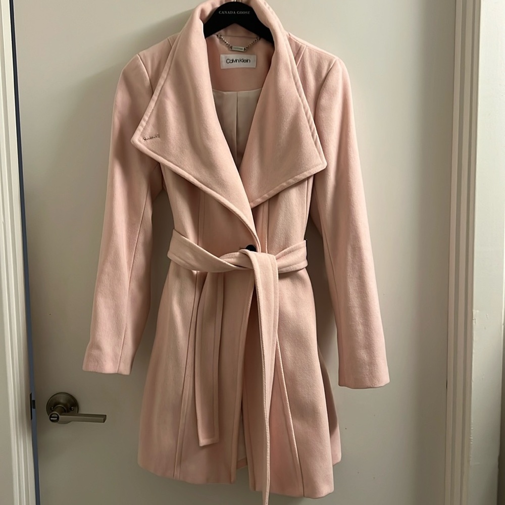 Calvin Klein Belted Toggle Wrap Coat light pink - Size xs